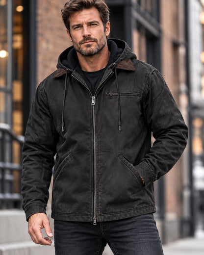 Men's Heavy Fleece Lined Hooded Trucker Jacket