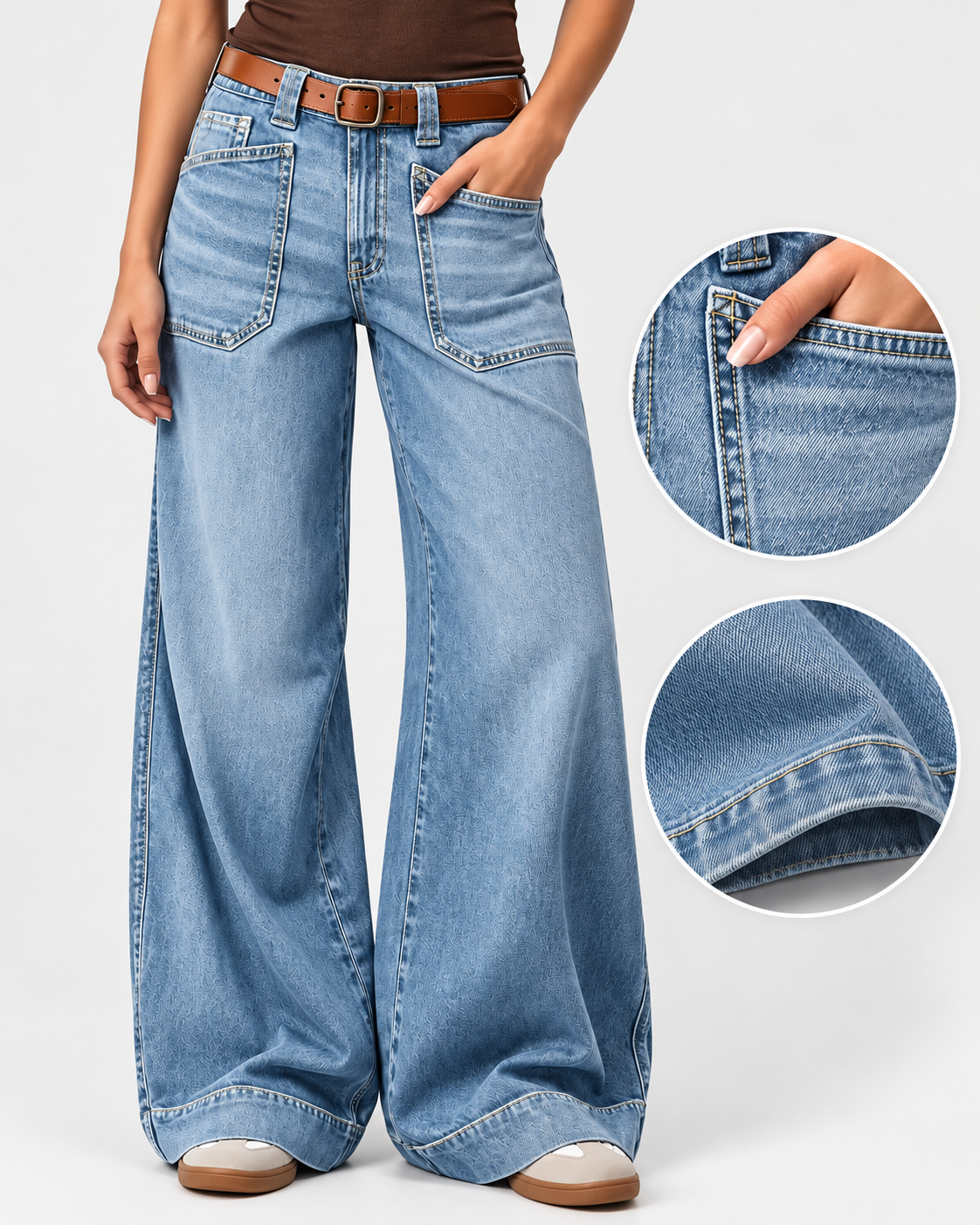 Women's Vintage Washed Wide-Leg Denim Jeans