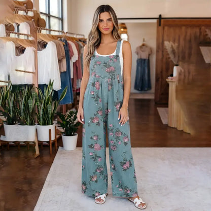 Floral Wide-Leg Denim Jumpsuit