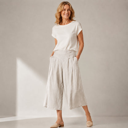 Women's Cotton Linen Wide-Leg Culottes