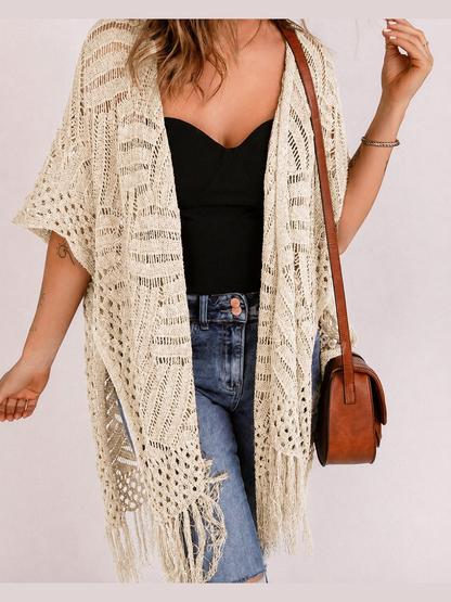 🌊 Women's Open-Front Crochet Knit Cover-Up