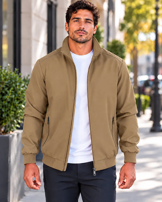 Men's Classic Stand Collar Zip-Up Jacket