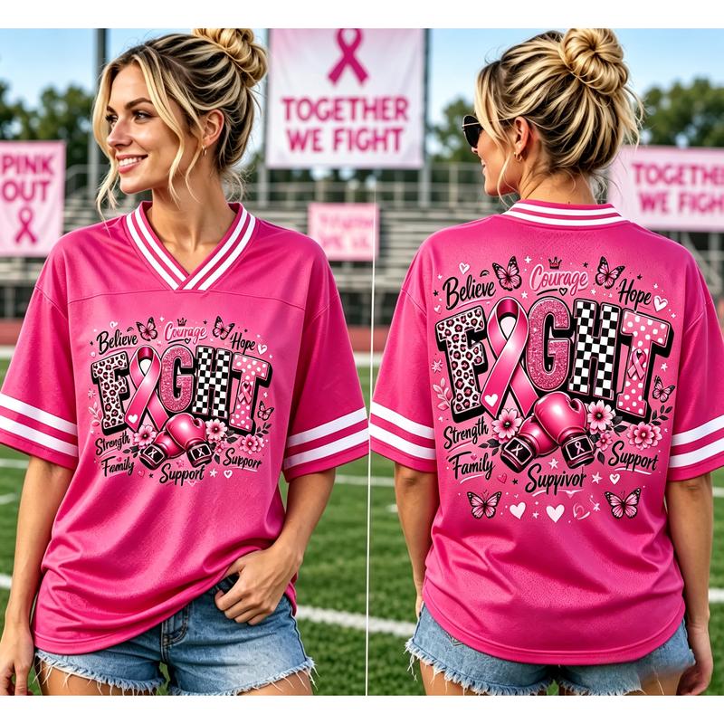 Women’s Pink Ribbon Breast Cancer Awareness Game Day Jersey Shirt