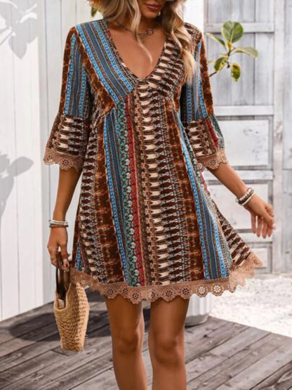 Women's Bohemian Print V-Neck Dress