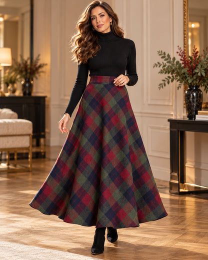 Women's Vintage Wool-Blend Plaid A-Line Skirt