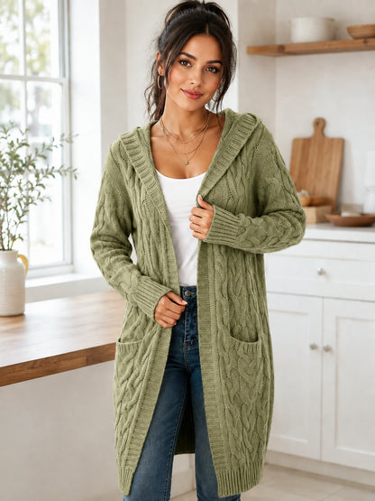 Women’s Long Hooded Cable-Knit Cardigan