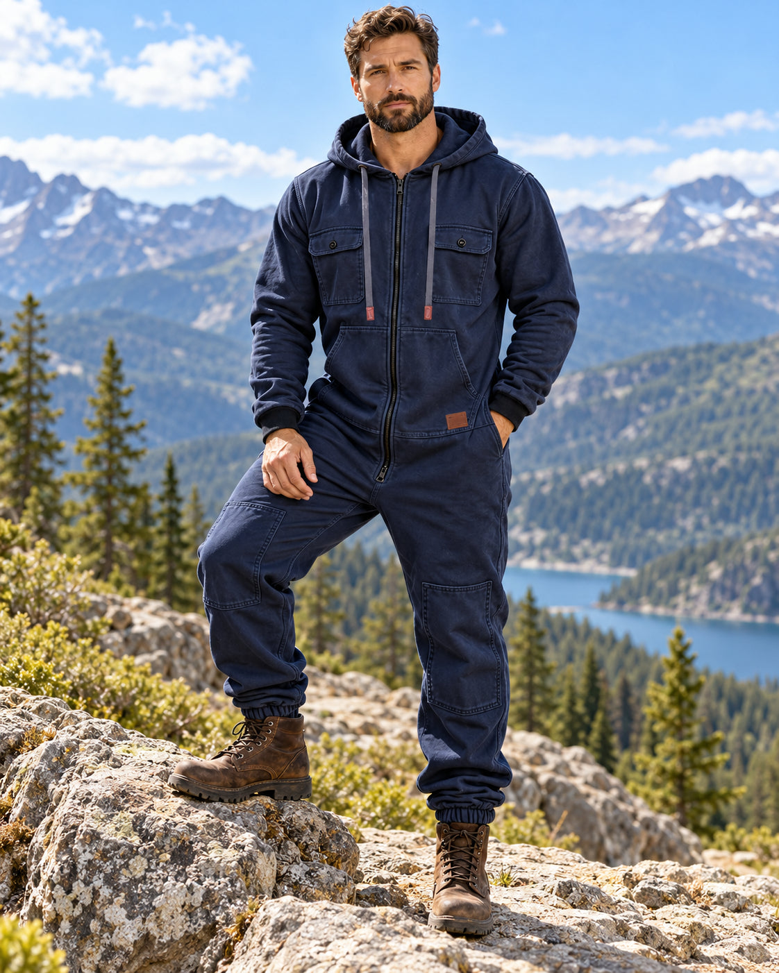 Men's Hooded Cargo Jumpsuit