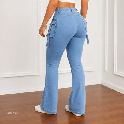 Women's High Waisted Sculpting Cargo Flare Jeans