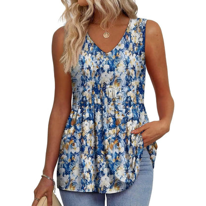 👗Women’s Sleeveless V-Neck Babydoll Tank Top – Flowy Summer Peplum Top