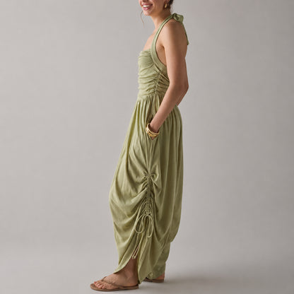 Women’s Ruched Halter Jumpsuit with Pockets
