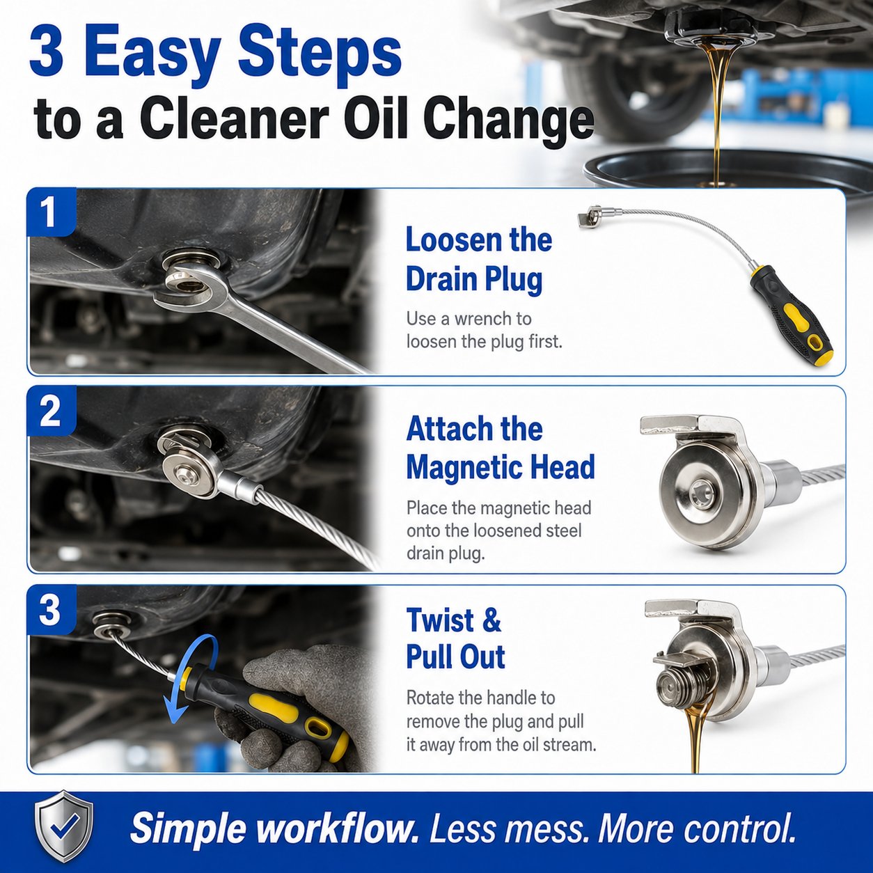 Magnetic Flexible Oil Drain Plug Remover Tool – No Mess, No Burn Oil Change Helper 🛠️✨