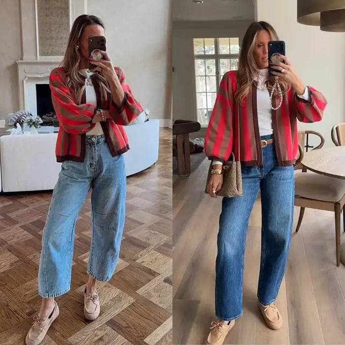 Women's Oversized Striped Knit Cardigan