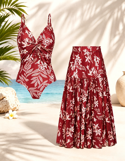 🌴 Vacation-Ready Swim Set — Flattering One-Piece with Matching Skirt, Padded & Wire-Free Comfort