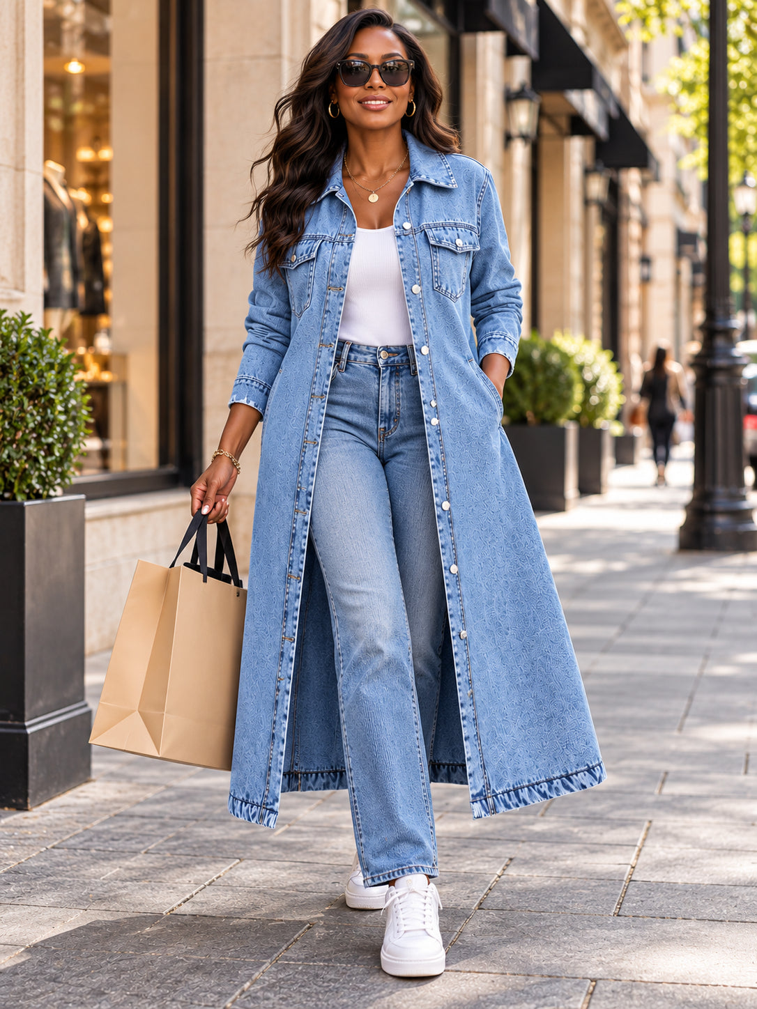 Women's Classic Longline Denim Trench Coat