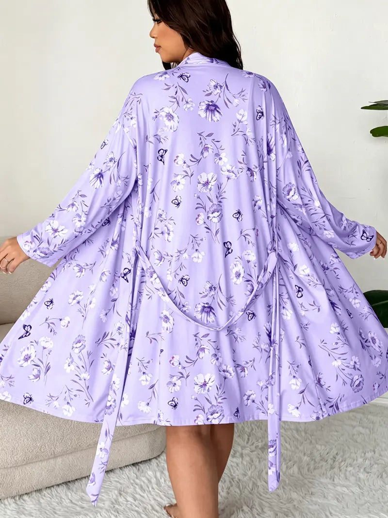 Cherry Floral 3-Piece Loungewear Set in Plus Sizes