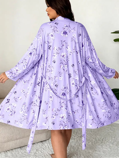 Cherry Floral 3-Piece Loungewear Set in Plus Sizes