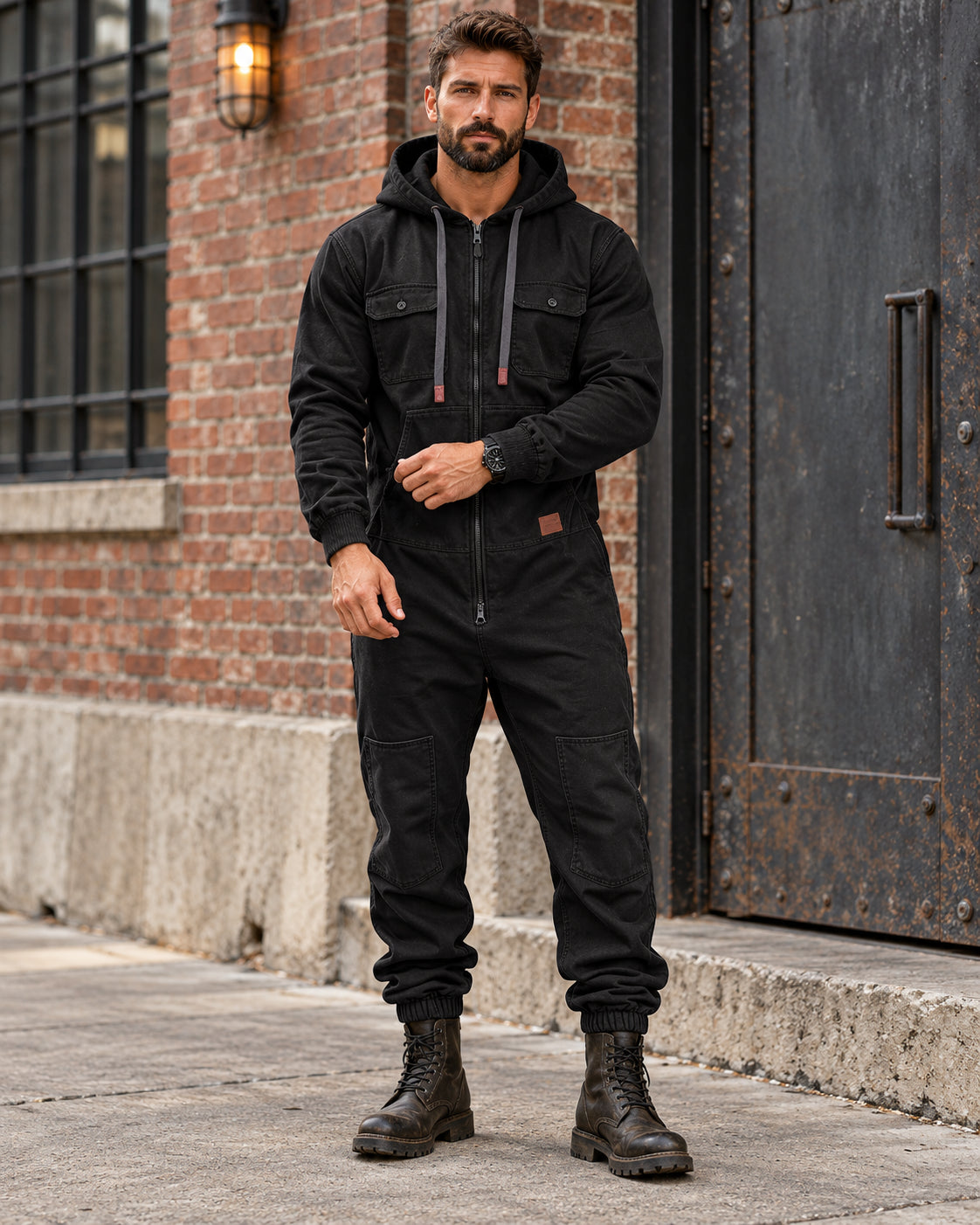 Men's Hooded Cargo Jumpsuit