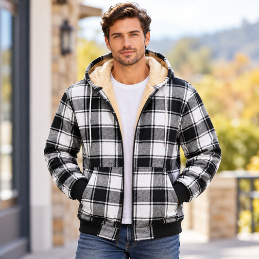 Men’s Plaid Fleece-Lined Zip-Up Hoodie Jacket