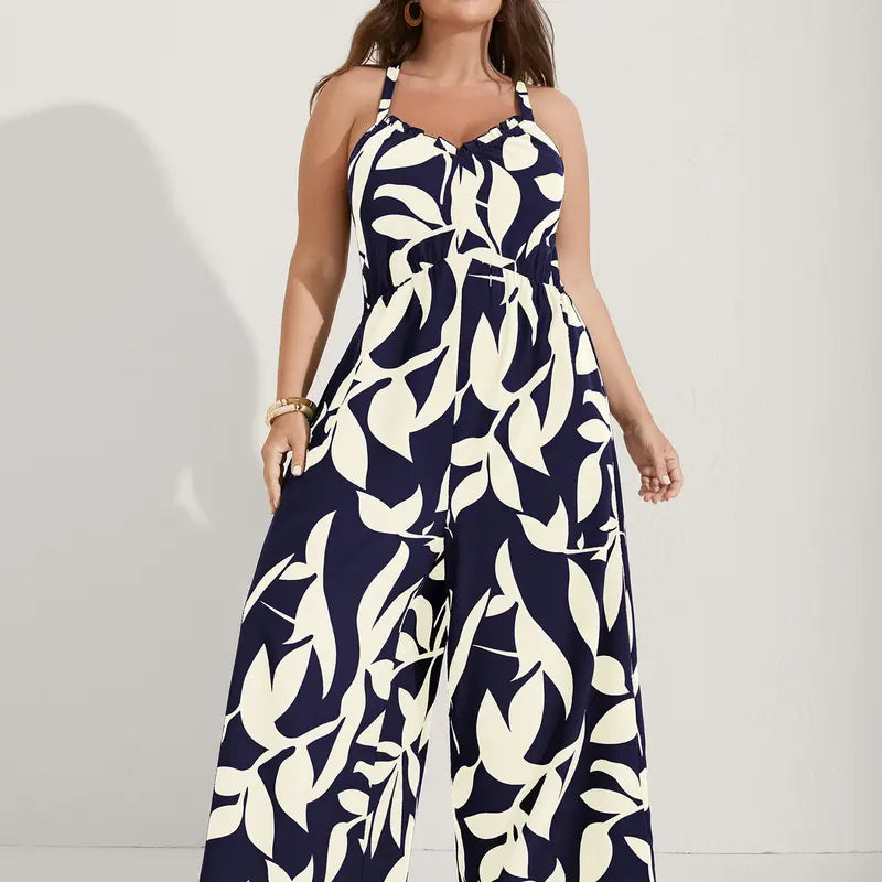 Plus Size Boho Wide-Leg Jumpsuit with Pockets