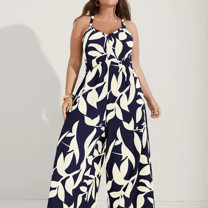 Plus Size Boho Wide-Leg Jumpsuit with Pockets