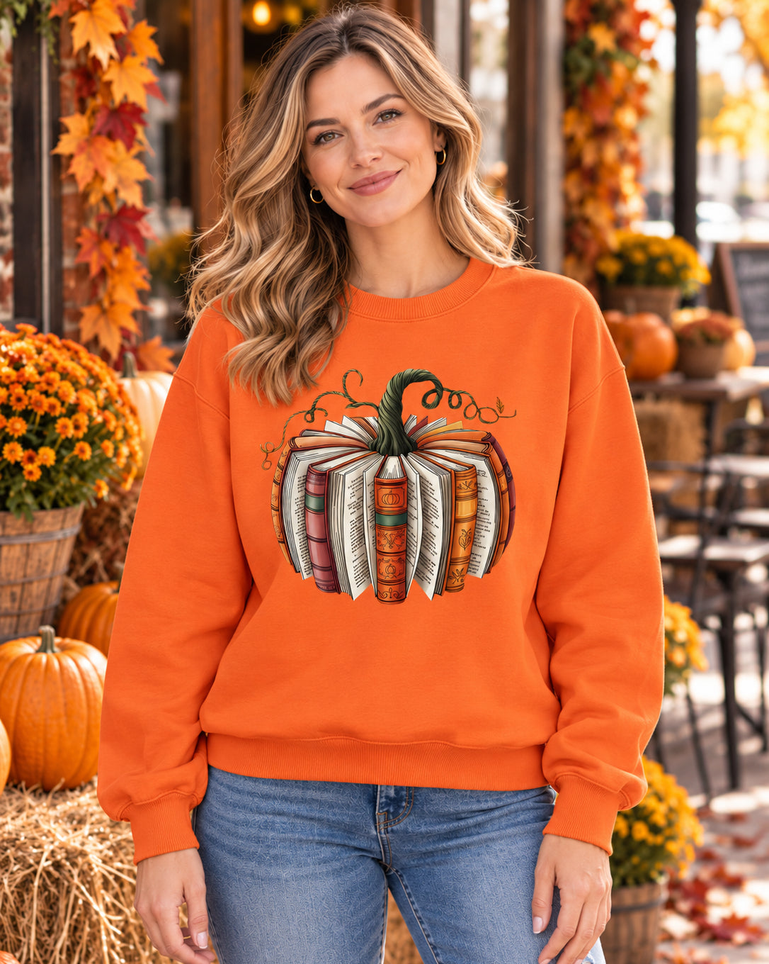 Women's Vintage Book Pumpkin Graphic Sweatshirt