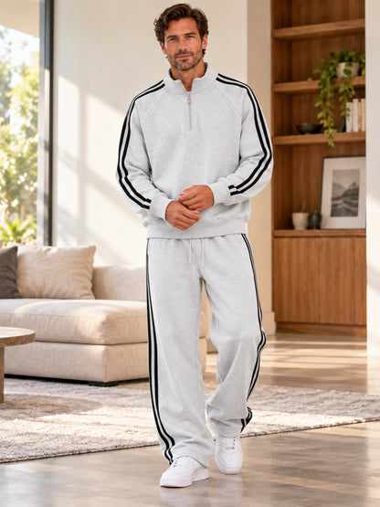 Men's Striped Quarter-Zip Sweatshirt & Relaxed Fit Sweatpants 2-Piece Set