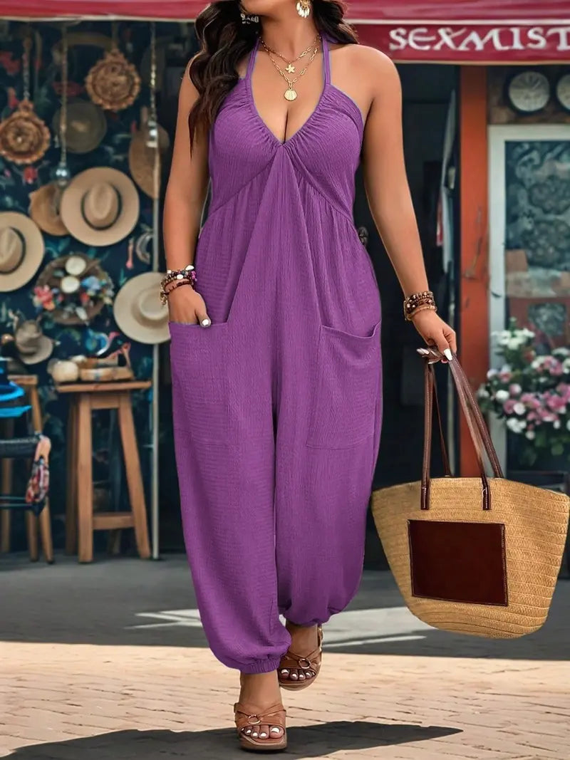 🖤 Solid Pocket Open Back Jumpsuit