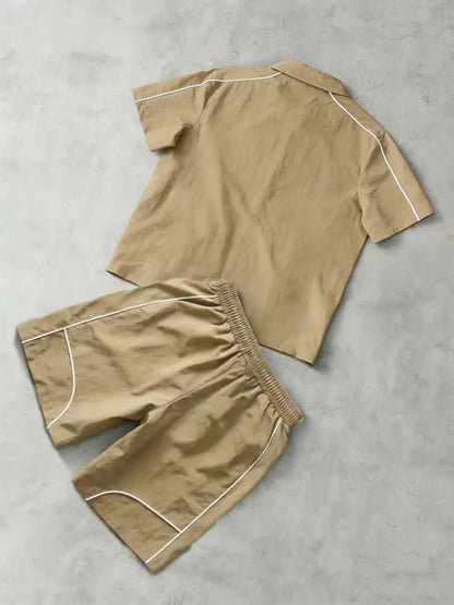Men's 2 Pieces Outfits Casual Stars Pattern Shirt and Shorts Set Quarter-Zip Athletic