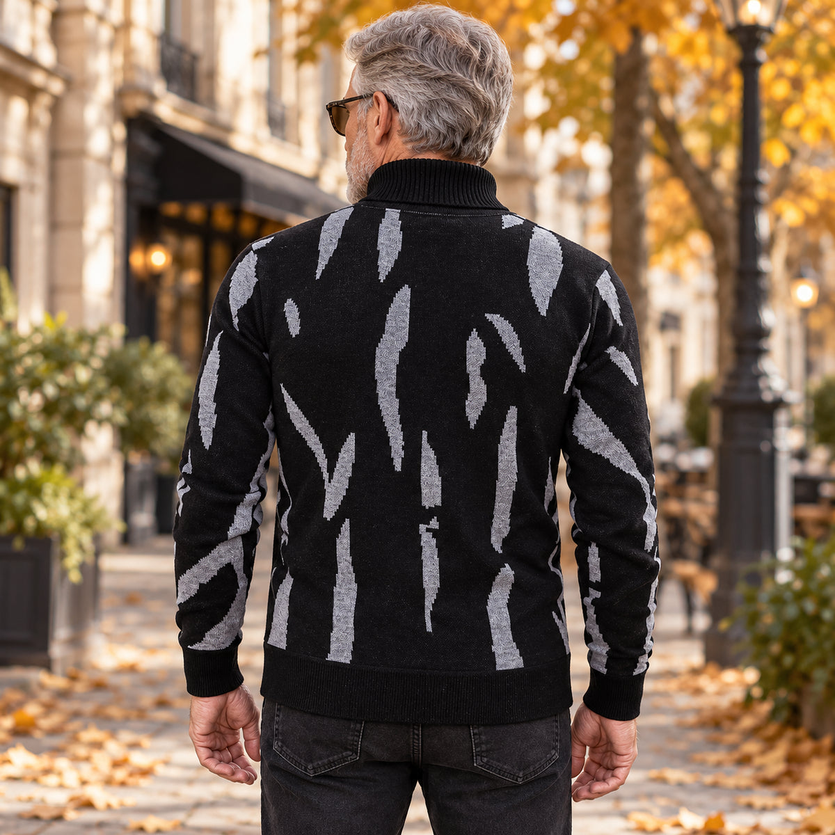 Men's Abstract Stripe Turtleneck Knit Sweater