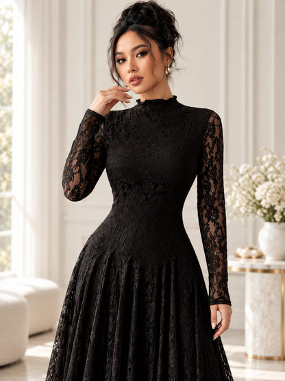 Women’s Elegant Floral Lace Long Sleeve Maxi Dress