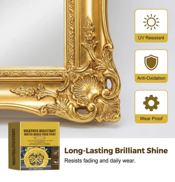 ✨ Premium Fade-Resistant Gold Paint – Brilliant Waterproof Metallic Shine for Outdoor Gates & Furniture 🎨