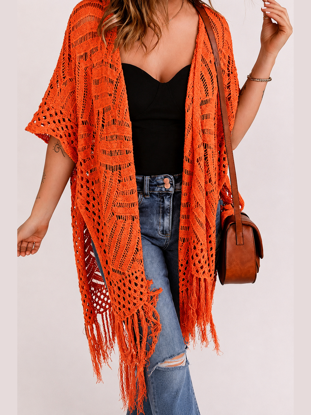 🌊 Women's Open-Front Crochet Knit Cover-Up