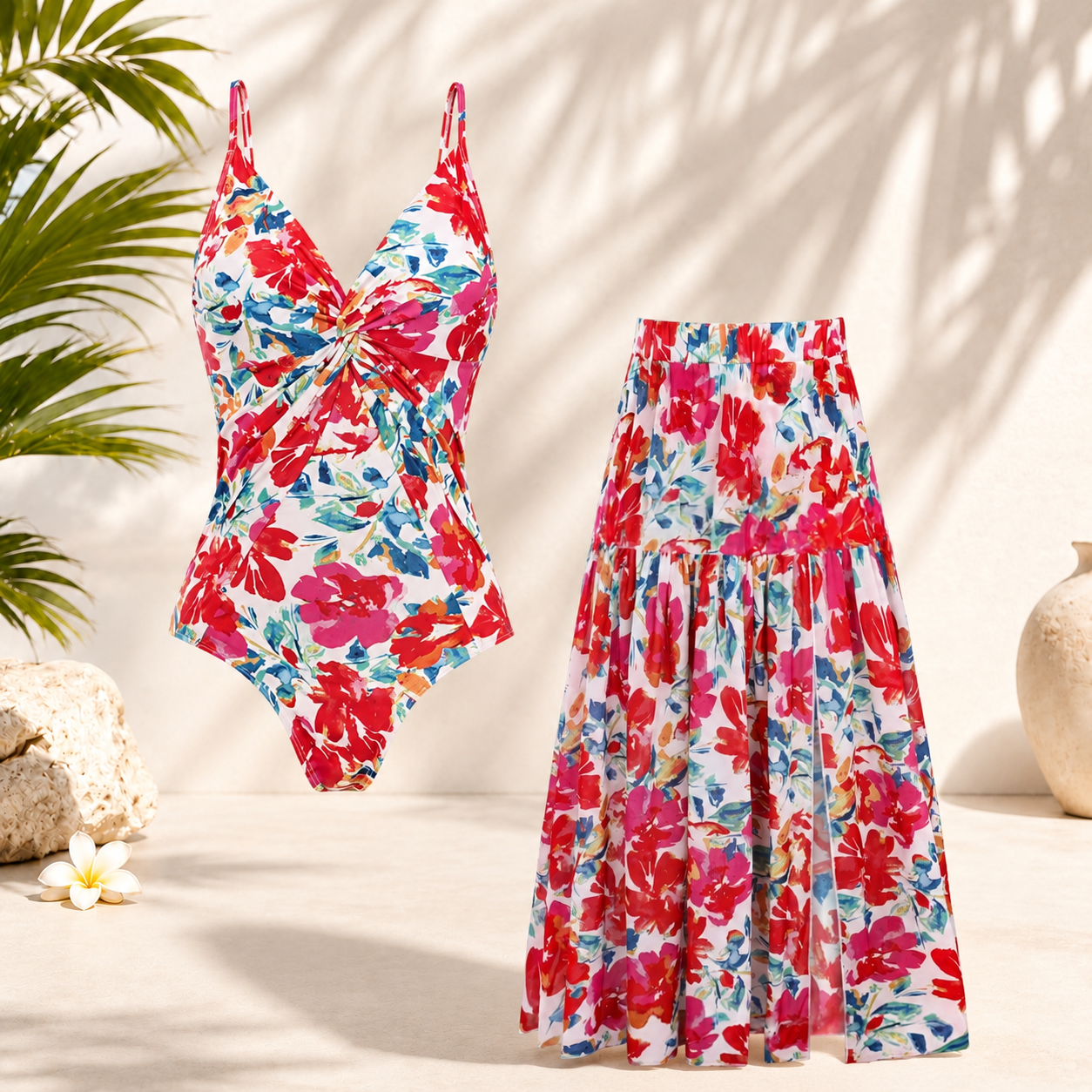 🌴 Vacation-Ready Swim Set — Flattering One-Piece with Matching Skirt, Padded & Wire-Free Comfort