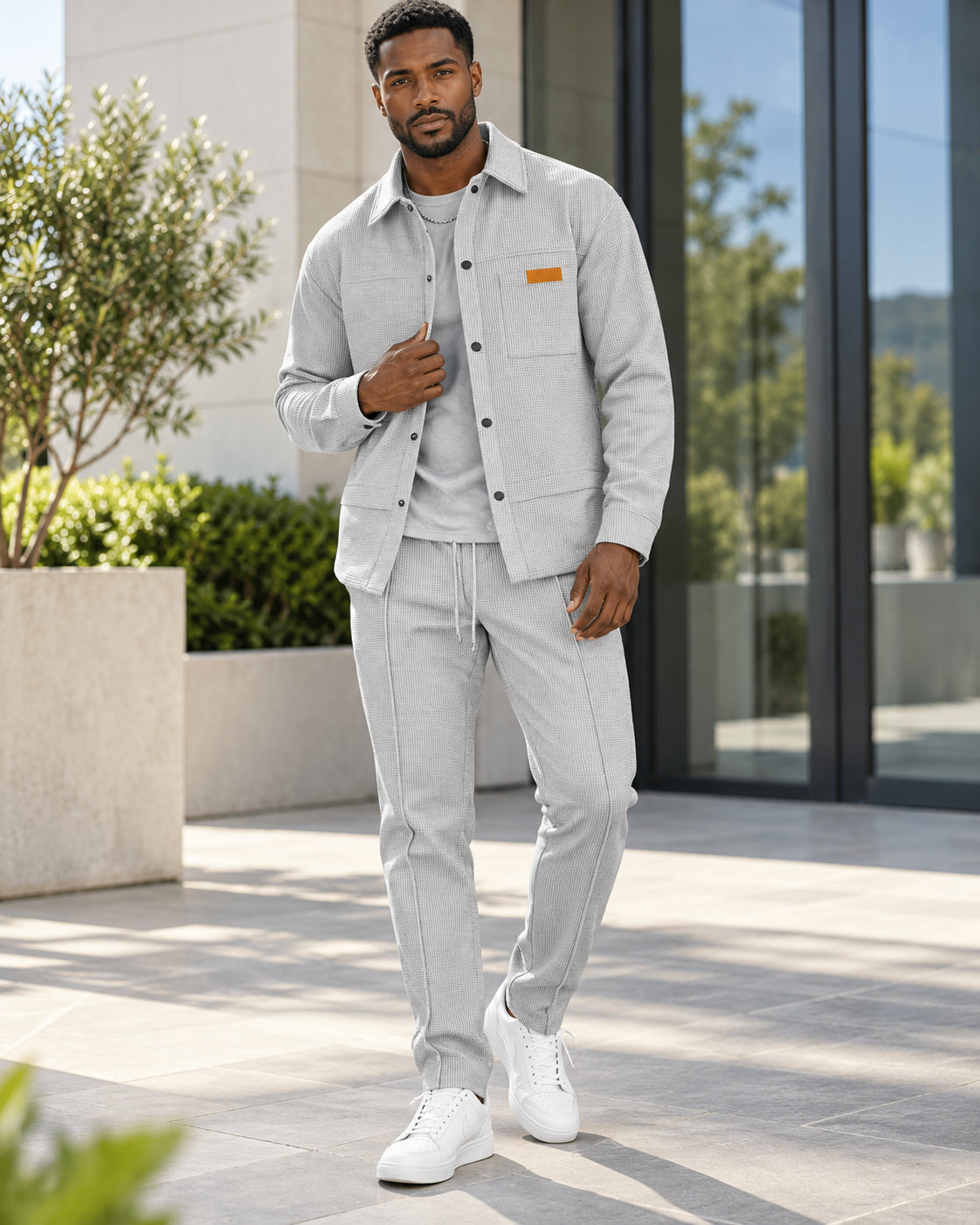 Men's Casual Utility Shirt Jacket & Pants Set