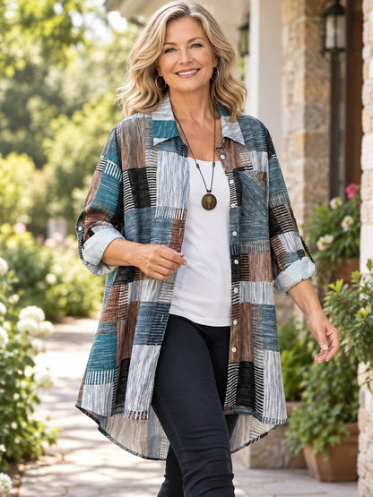 Plus Size Geometric High-Low Button-Up Shirt