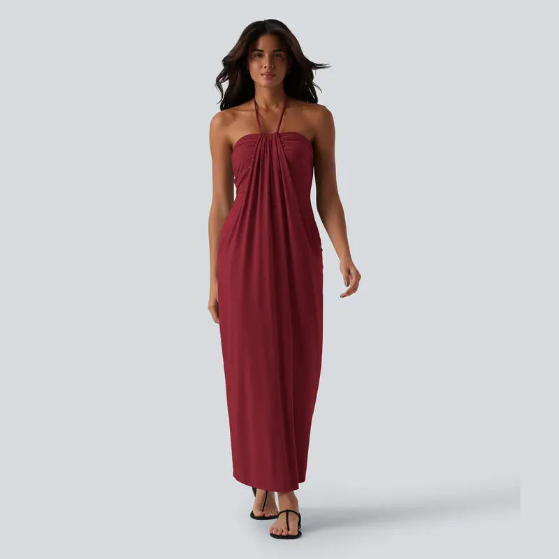 Convertible Halter Tie-Back Maxi Dress – Backless Resort & Evening Gown