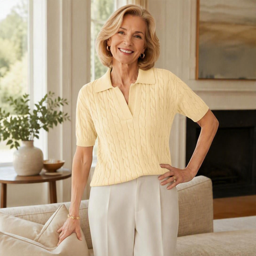Women's Cable Knit Polo Sweater