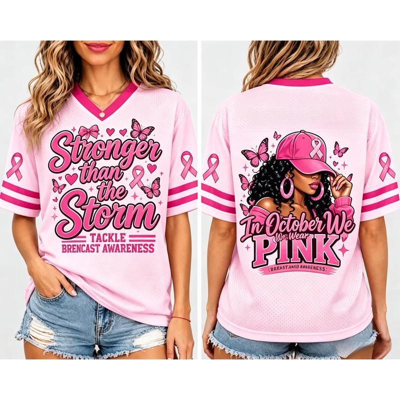 Women’s Pink Ribbon Breast Cancer Awareness Game Day Jersey Shirt