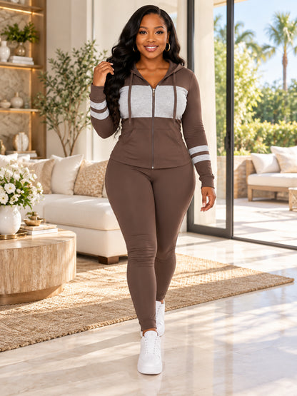 Women's Zip-Up Hooded 2-Piece Matching Set