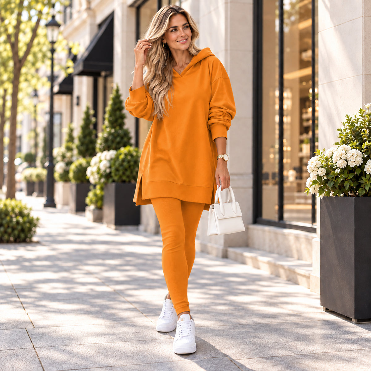Women's Oversized Hoodie & Ribbed Leggings 2-Piece Lounge Set
