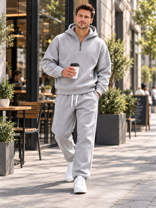 Men’s Relaxed Half-Zip Hooded Tracksuit Set