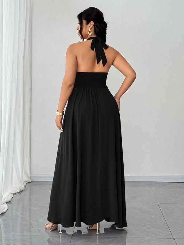 Plus Size Halter Deep V Maxi Dress
