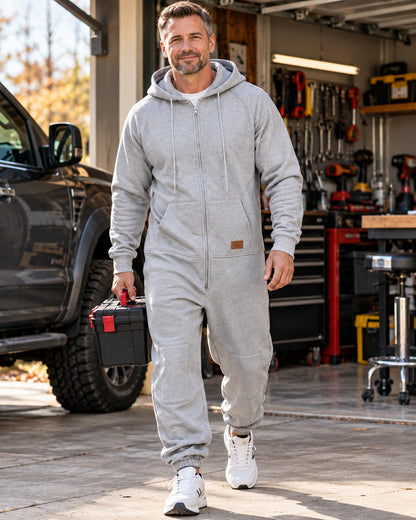 Men's Lightweight Stretch Full-Zip Hooded One-Piece Jumpsuit