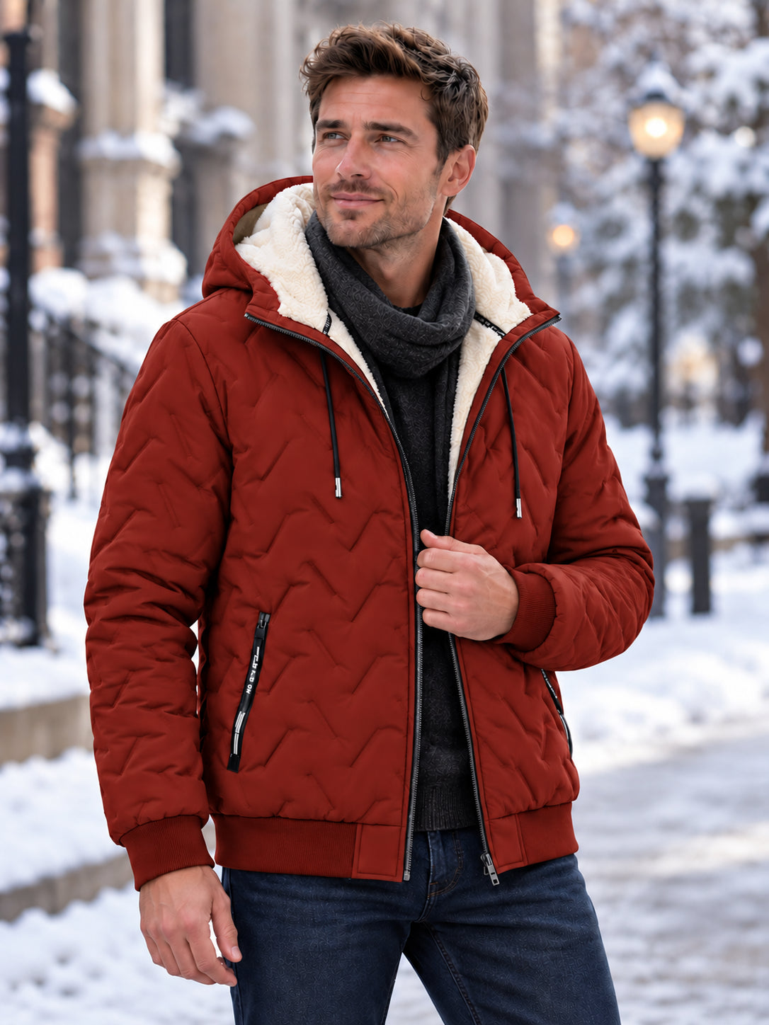 Unisex Sherpa-Lined Winter Hooded Coat