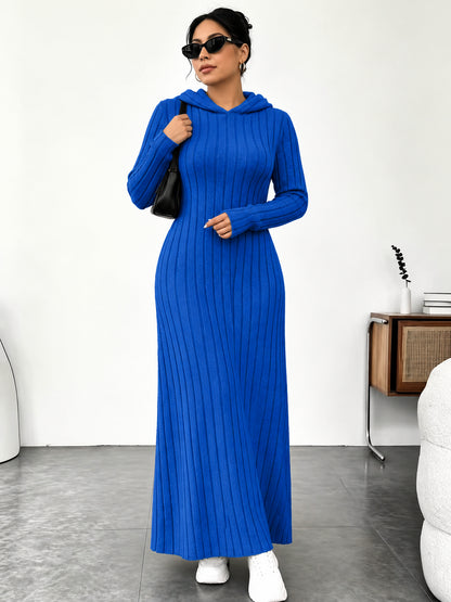 Women’s Slim-Fit Ribbed Hooded Maxi Dress