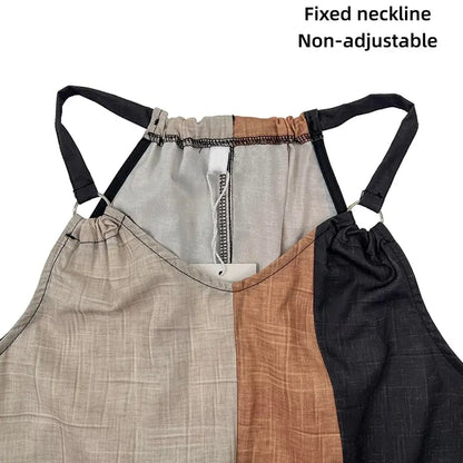 Women's Boho Patchwork Halter Neck Maxi Dress with Split Hem