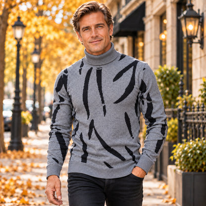 Men's Abstract Stripe Turtleneck Knit Sweater