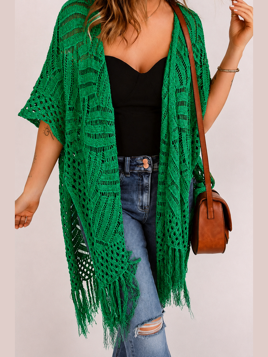 🌊 Women's Open-Front Crochet Knit Cover-Up