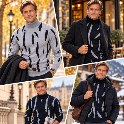 Men's Abstract Stripe Turtleneck Knit Sweater