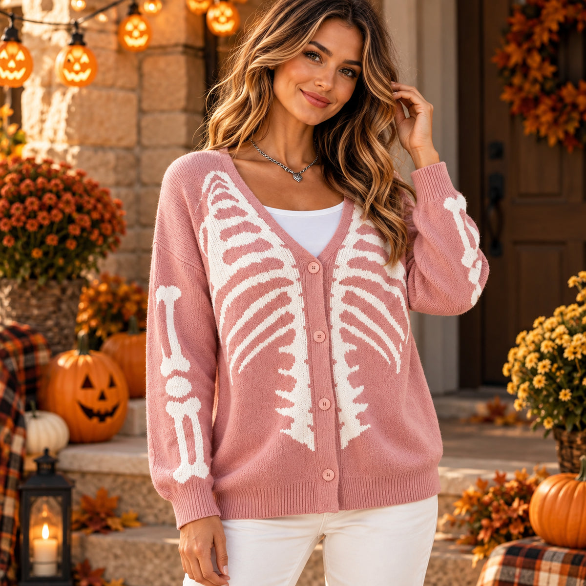 Unisex Oversized Skeleton Knit Cardigan for Women & Men